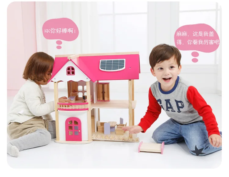 wooden doll house pink