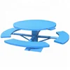Custom made perforated steel outdoor table and four bench set