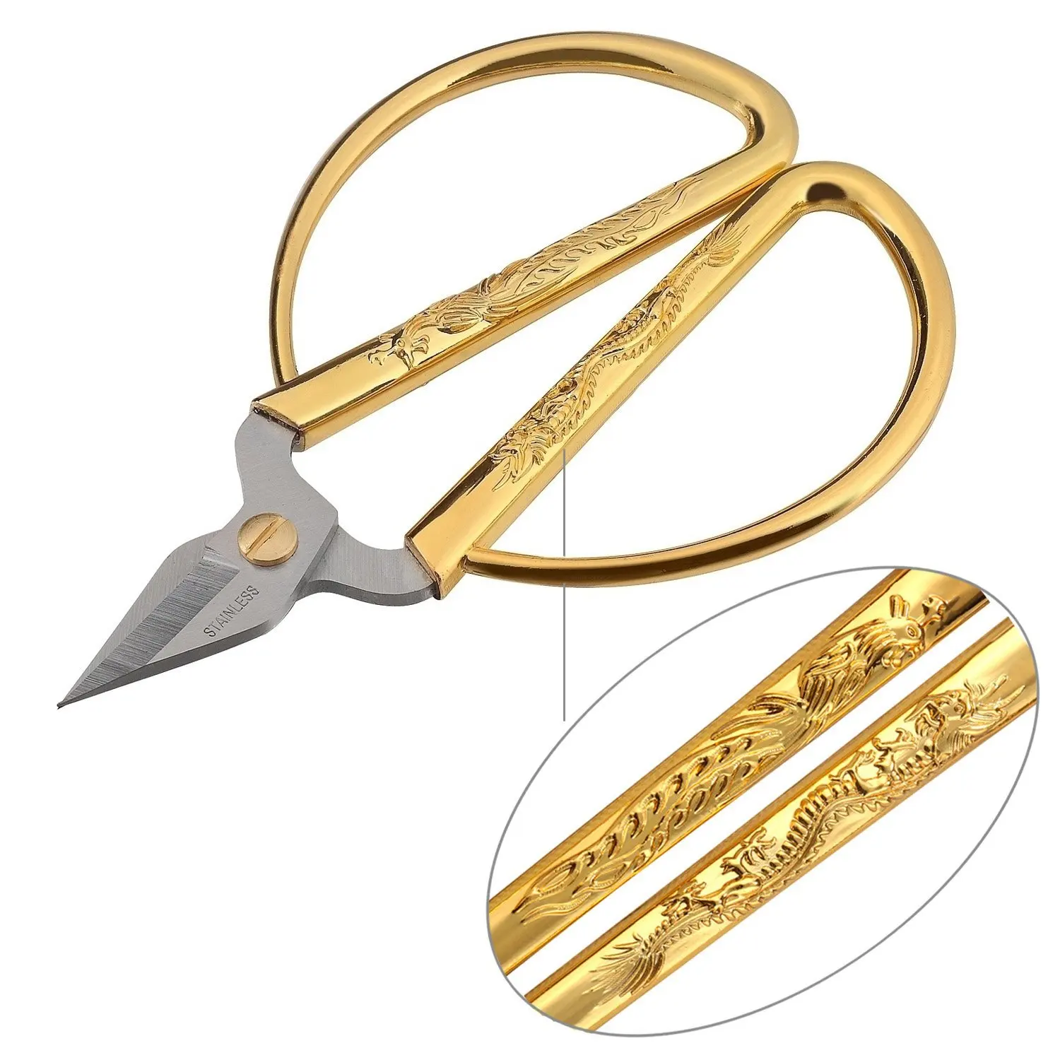Hy1005 Longfeng Head Scissors Household Scissors Sewing Cut Gold Cut Wedding Golden Dragon