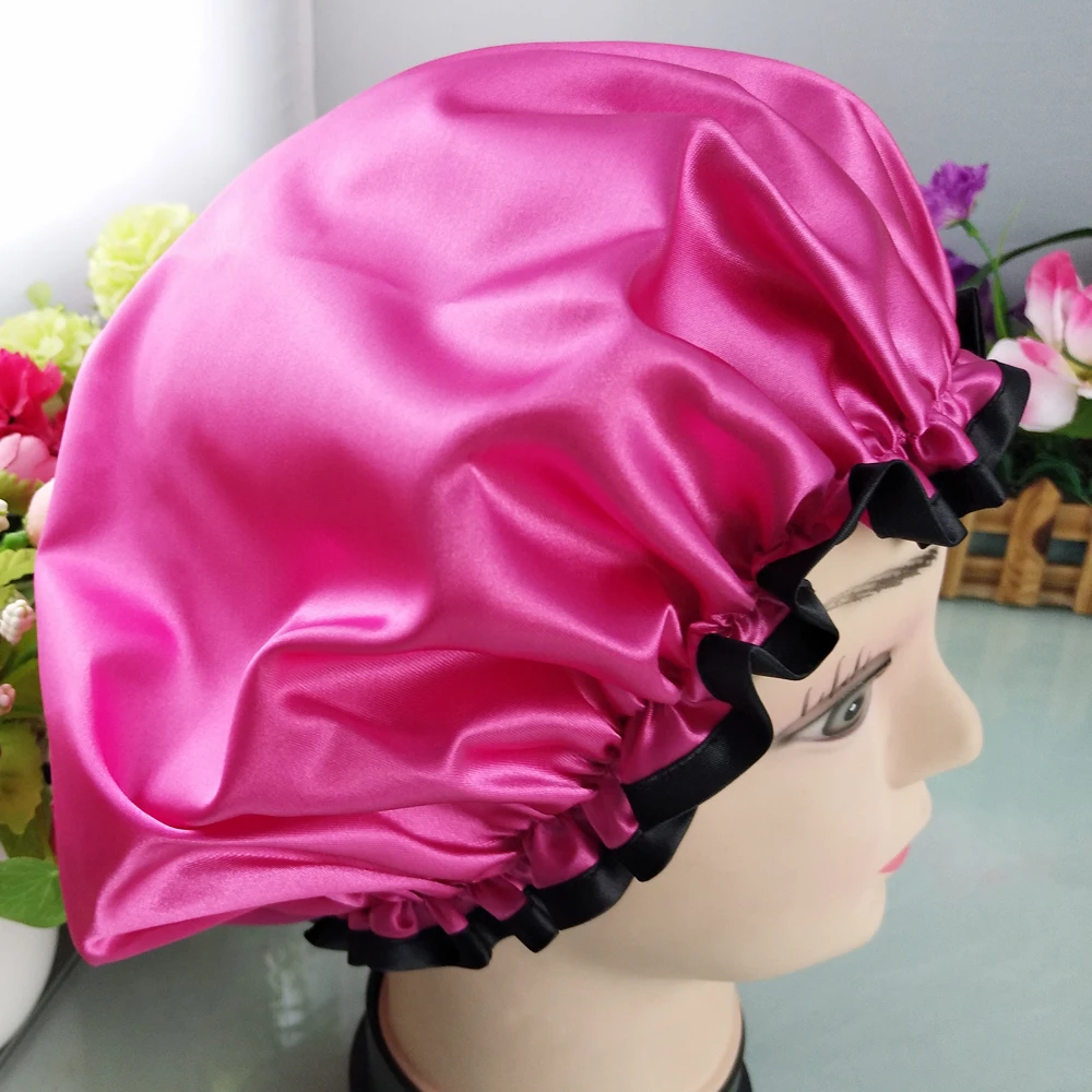Extra Large Satin Shower Caps For Women Waterproof Double Layer Spa