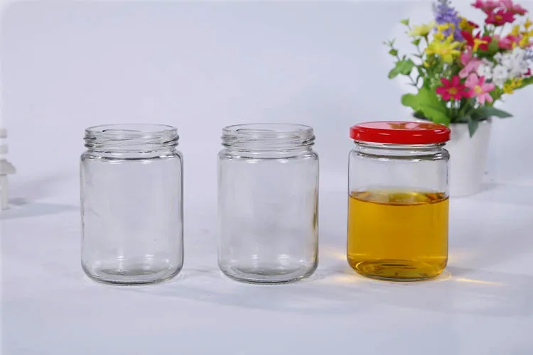 350ml Wholesale round cheap food straight side storage jar glass jam/pickles /honey bottles with cap