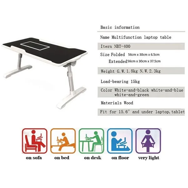 Multifunctional Adjustable Wooden Aluminium Laptop Stand Bed Small