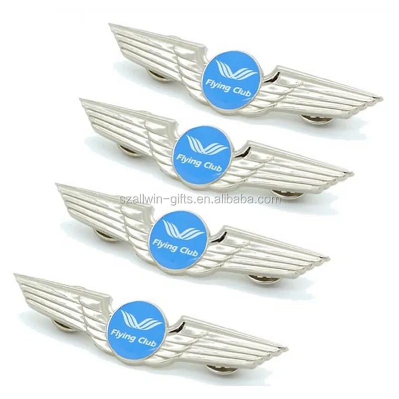 Custom Made 3d Silver Metal Pilot Airline Wing Pin Buy Airline Wing