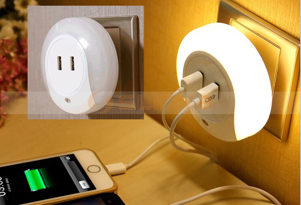 Wall Plug Led Night Lamp 5v 2a Output Socket Mini Usb Night Light Lamp