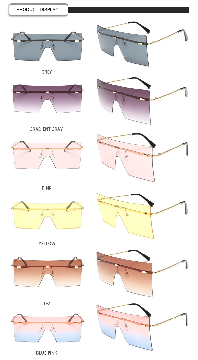 Fashionable Big Square Frame One Piece Lens Gradient Women Sunglasses