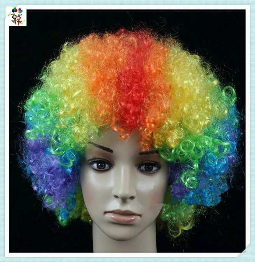 Sports Fan Crazy Party Cheap Rainbow Colors Curly Afro Wigs Hpc-0089 ...