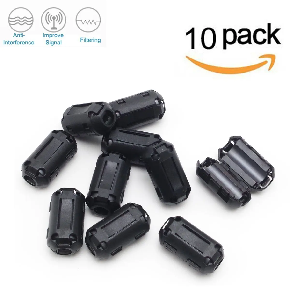 GFORTUN 10pcs Clip-on Ferrite Filter Coil Filter Ring Cores Coil Cable Clips RFI EMI Noise Suppressor UF90B for 9mm Inner Diameter Audio Cable