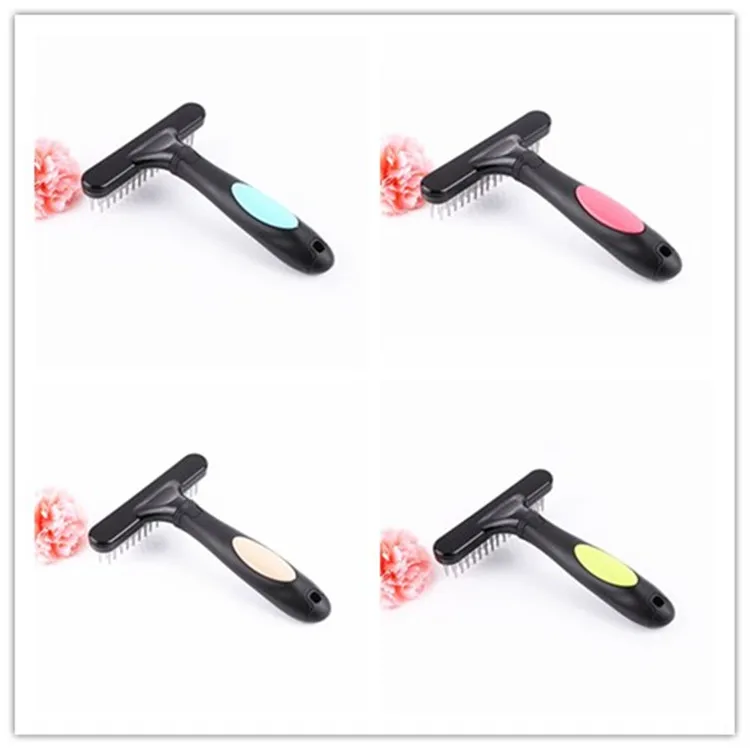 Professional Pet Shedding Dematting Tool Double Row Pins Undercoat Rake