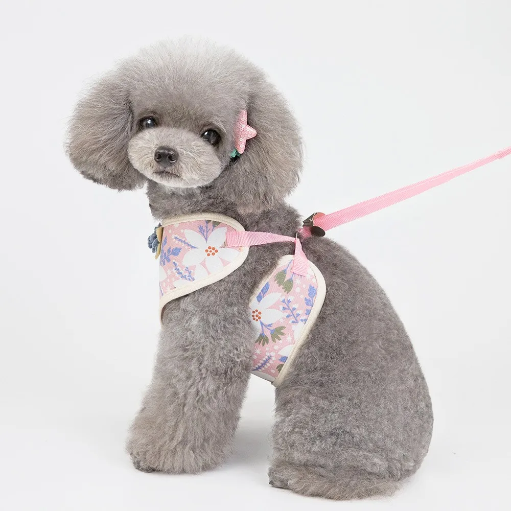 Jxanry Pet Harness Supplies Korean Style Floral Decorative Dog Harness Cat Vest With Comfortable