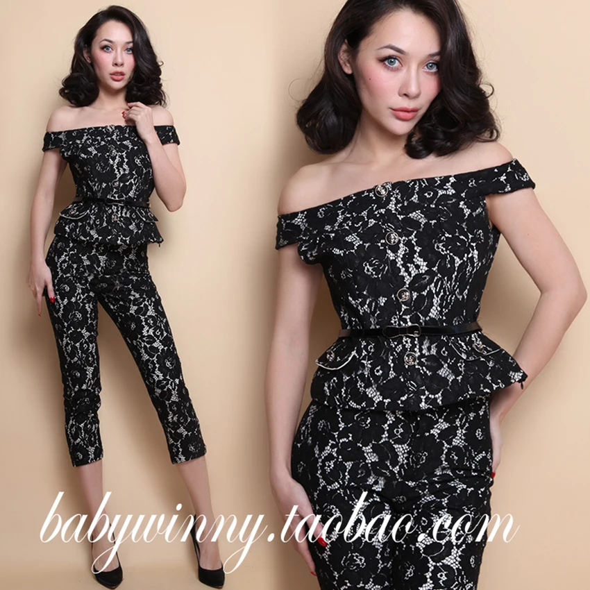 FREE SHIPPING 2016 New Vintage Elegant Black Lace Spandex Strapless Short Top Shirt And Package Hip