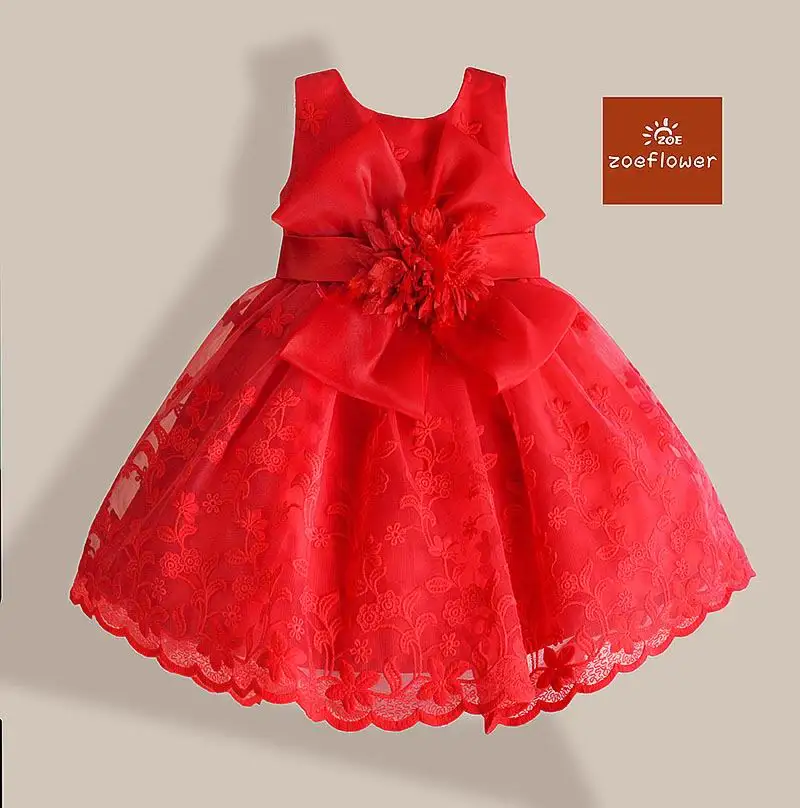 Zoeflower Girl Dress 92801 Children Clothes Flower Bowknot Embroidery Gauze Party Dress Girl Sundress 1 5T