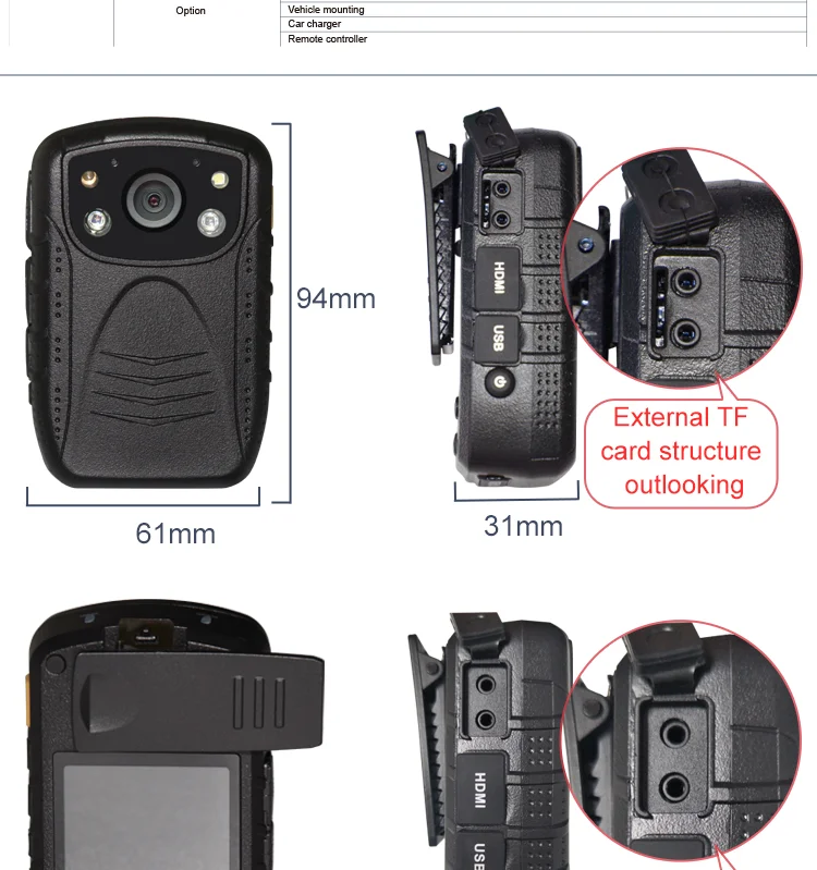 32gb Security Body Worn Camera Recorder 1296p With External Hd Lens