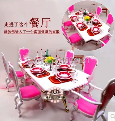 New Christmas gift play house toys for children furniture for doll Dinner Room Set for barbie