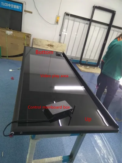 Upright showcase transparent LCD glass door/play video advertisement on the door