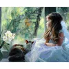 Factory Wholesale 40*50cm cute girl image oil paintings by numbers for living room, Beauty Girl With Cute Cat DIY Painting Decor