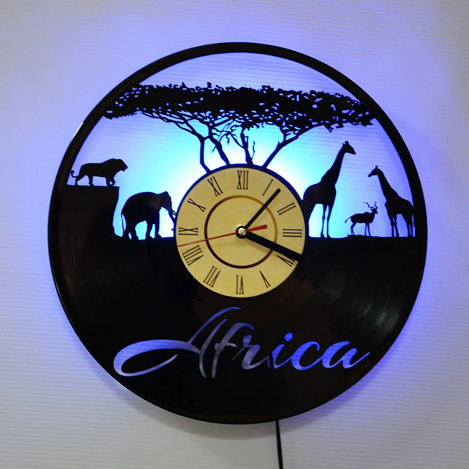 AFRICA BLUE LED Vinyl Clock Night Light Night Lamp I Love Led Vinyl Clock Wall Light Backlight Color Remote Controller Vintage Handmade Home Decor Art Decorative Wall