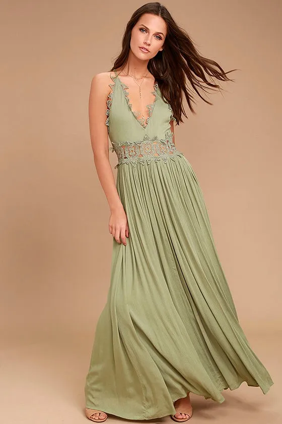 green boho maxi dress