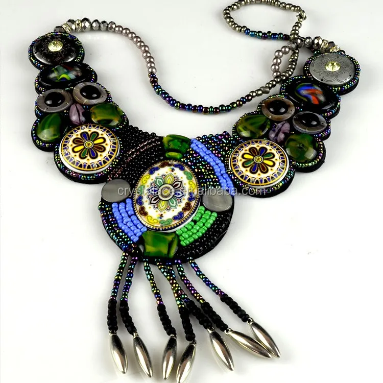 New Style Bohemian Pendants Applique Colourful Native Style Pendant Applique Trimming Beaded Neckline Appliques in China