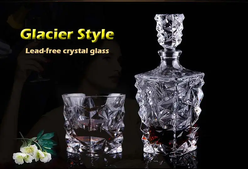 750 Ml Hadiah Kerajinan  Crystal Cutting Square Kaca Vodka  