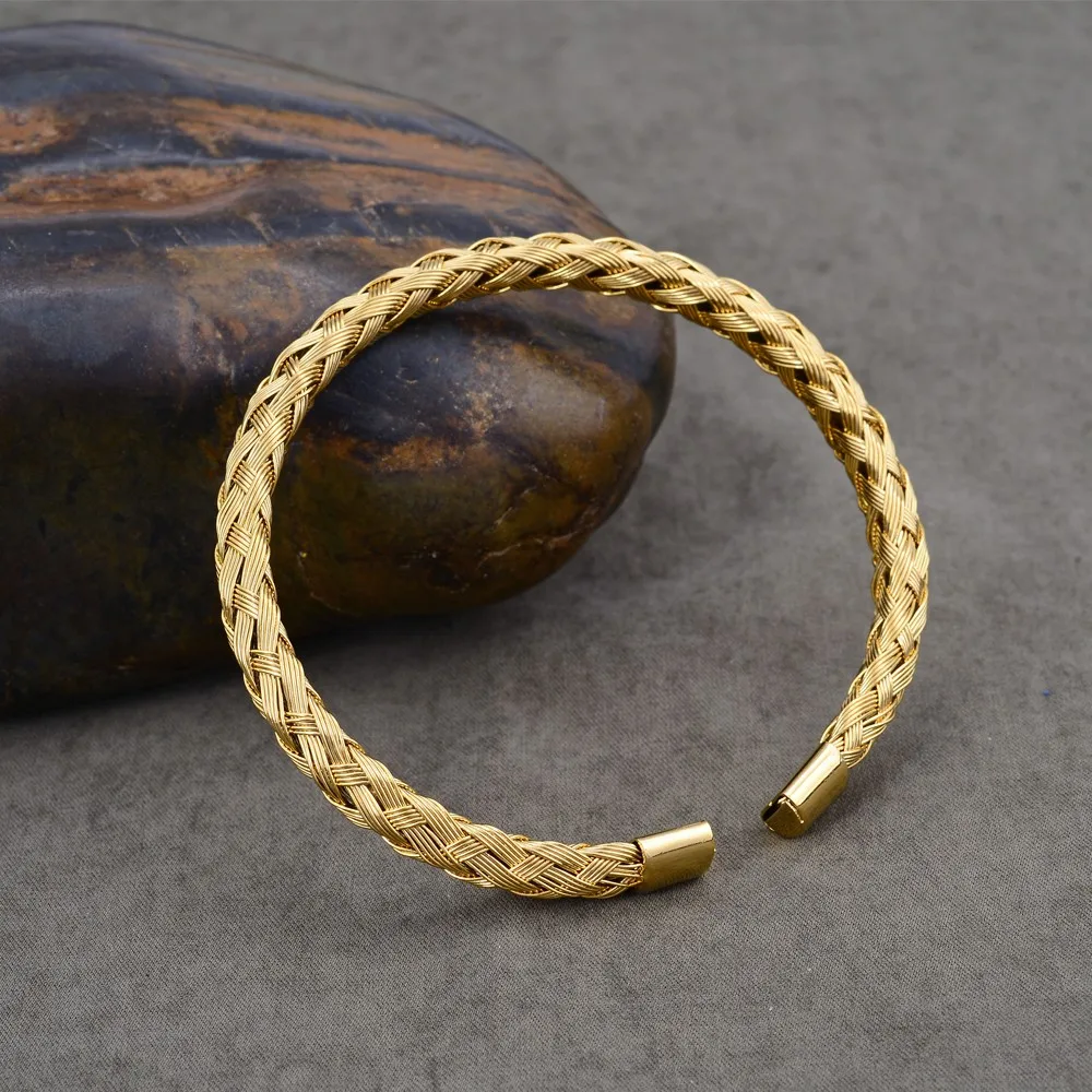 Braided Bracelet Dubai Jewelry 24k Gold Cuff Bangle Custom Woven