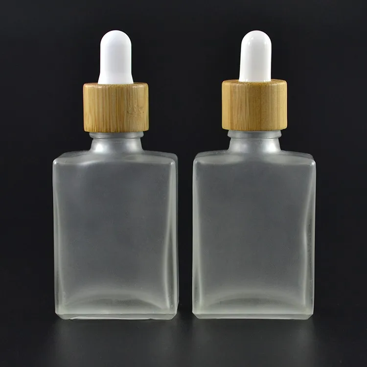 Empty Frosted 30 Ml Rectangular Serum Glass Bottle Bamboo ...