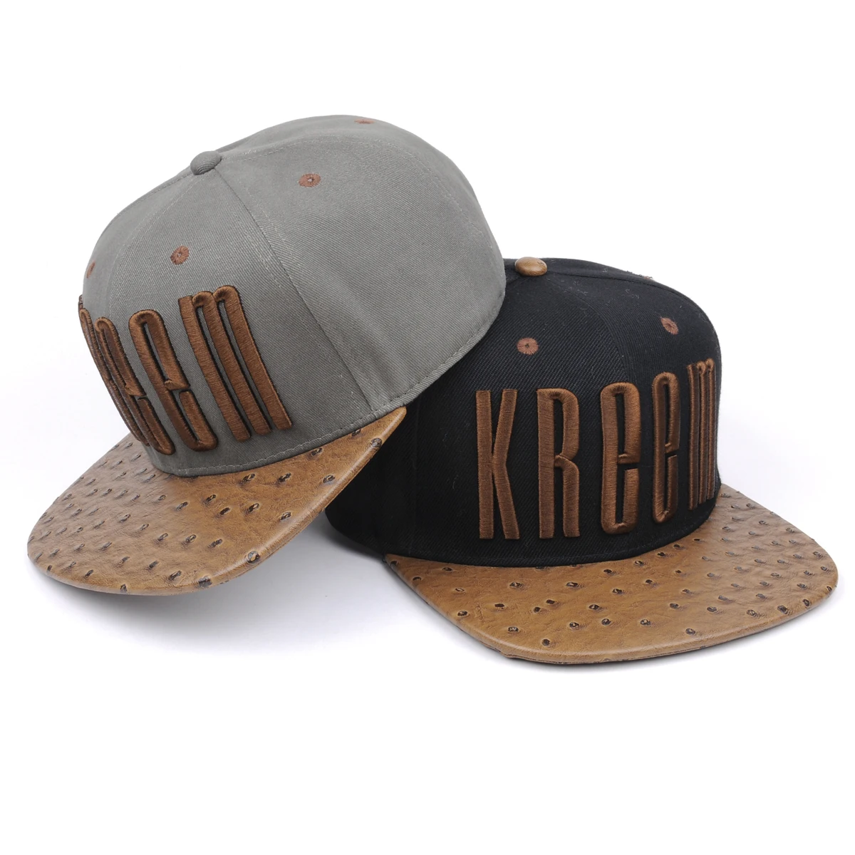 Custom Cork Style Leather Brim And 3d Embroidery Snapback Caps Hats