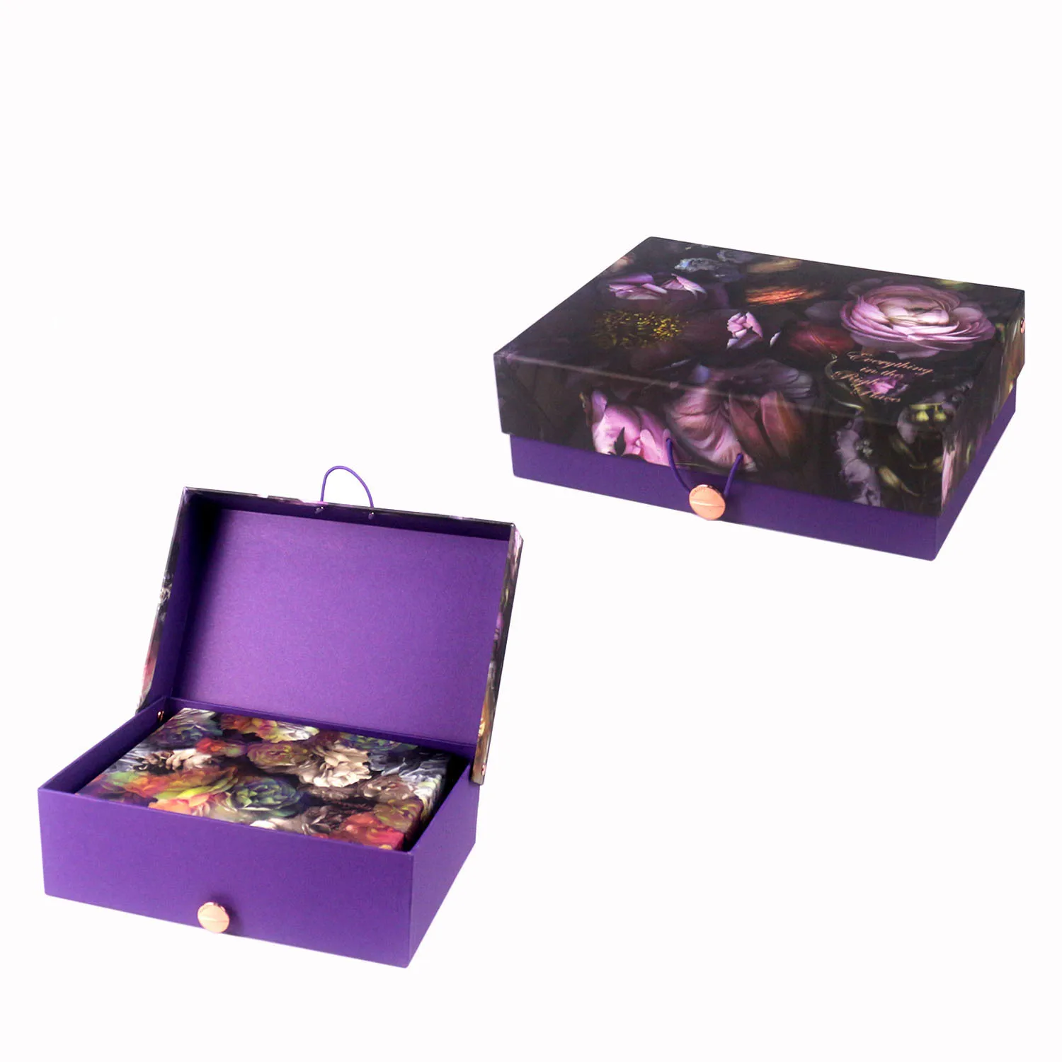 Noble purple color abstract flower pattern square storage box