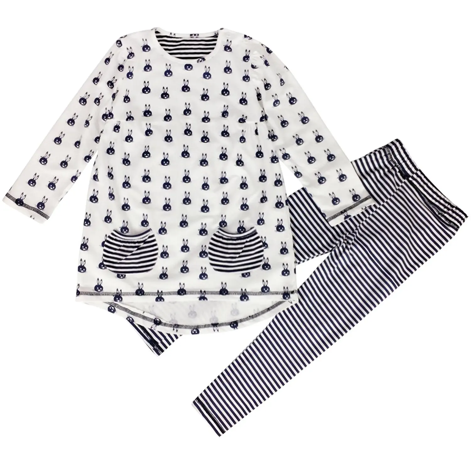 Thrivqyaf Little Girls 2pcs Rabbit Print Top+Legging Outfit Sets with Pockets