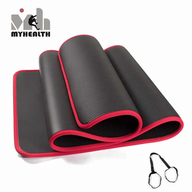 Wholesale Custom Print 10mm Thick Nbr Black Yoga Mat With Strap