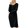 Bulk Wholesale Winter Black Long Sleeve Button Detail Women Sweater Dress