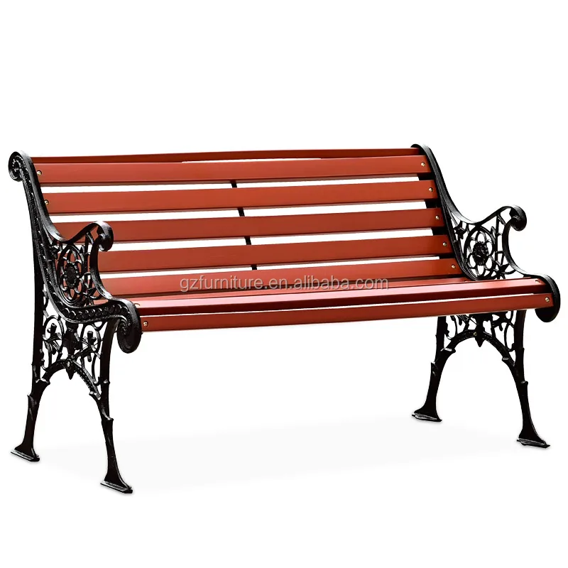 Cast Iron Outdoor Wood Garden Bench Antique Leisure Park With Back And Metal Legs Wrought Patio Benches