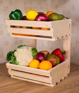 wooden fruit basket rack vegetable display rack