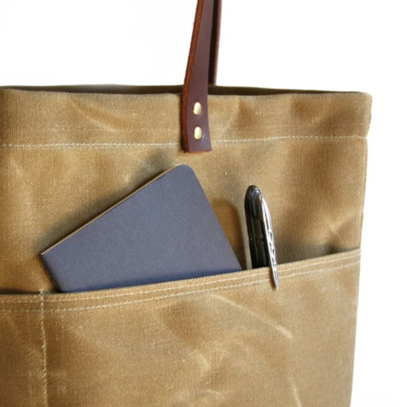 China Supplier Wholesale Custom Fashion Canvas Waxed Tote Shoulder Bags