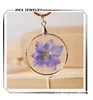 Natural real plant jewelry round resin dried pressed purple flower pendant necklace