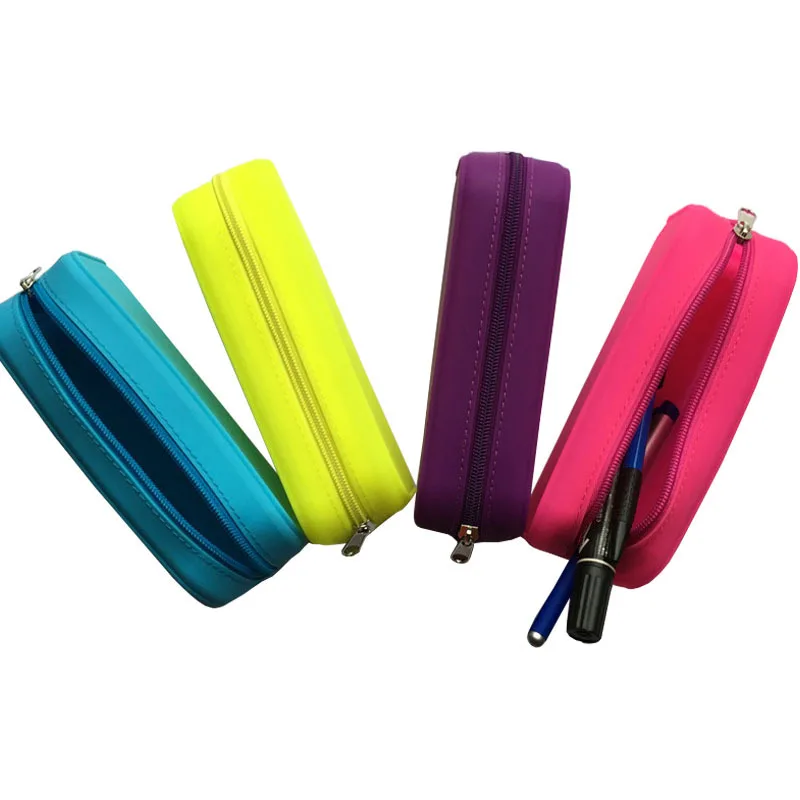 Silicone Waterproof Colorful Zipper Pencil Pen Case Large Capacity