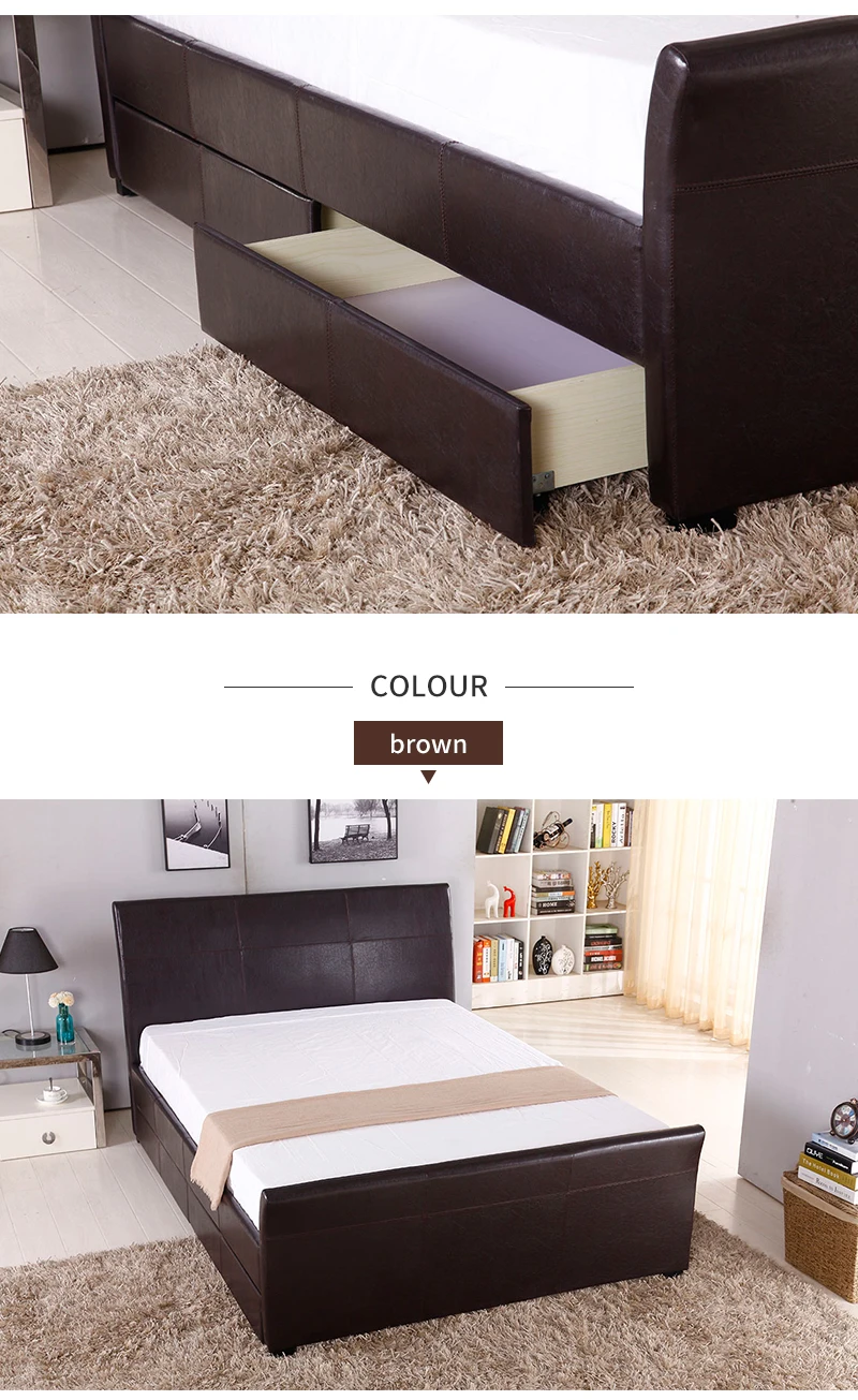 Modern UK European Design Home Furniture Ottoman Faux Leather Storage Bed with Wooden Frame