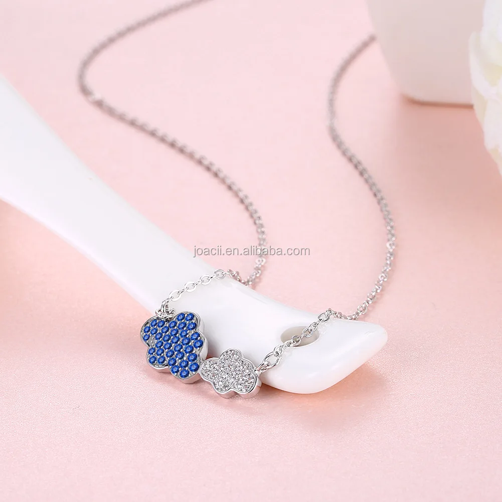 Joacii Romantic Blue Cloud Design Zircon S925 Sterling Silver Pendant Necklace With Mulier Jewelry
