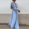 S-3XL Plus Size Elegant Long Dresses Prom Party Summer Clothing For Women Deep V Neck Sexy Backless Maxi Dress Ruffle Sleeve