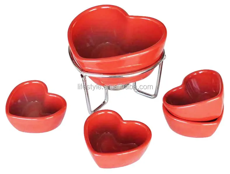 Ceramic Fondue Set With Forks And Tea Light,Solid Color Fondue Set