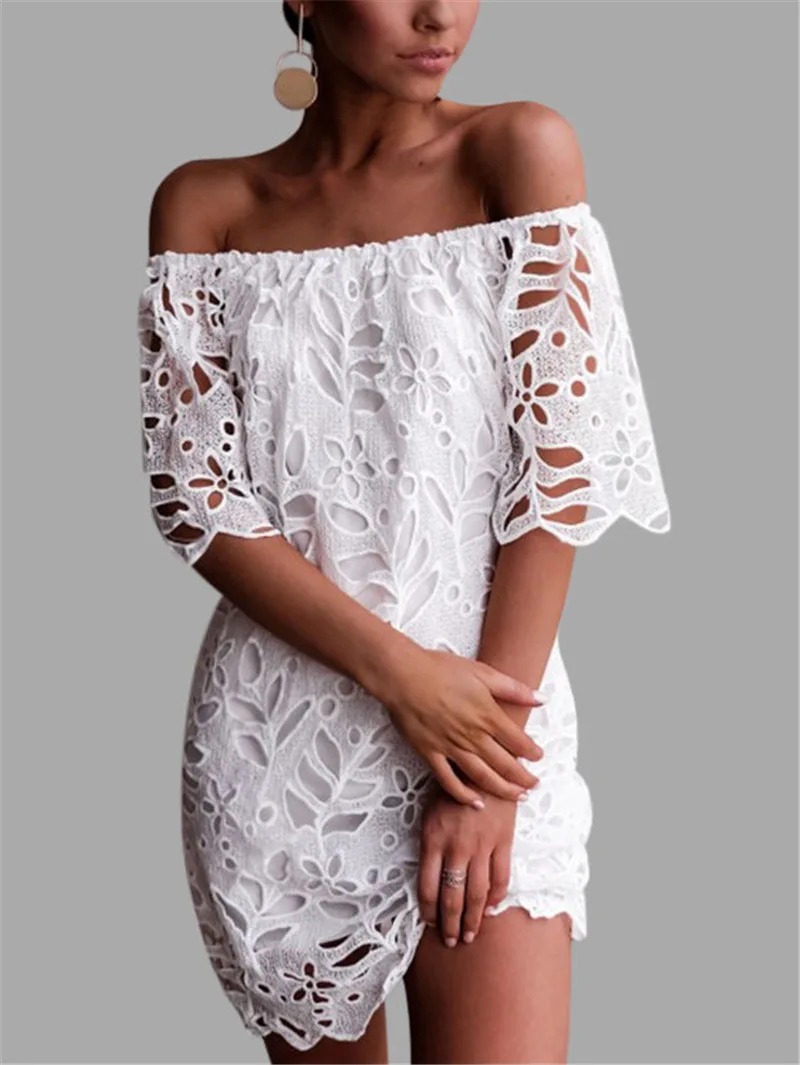 2019 New Arrival Top Selling Summer Women Dresses Lace Off Shoulder Backless Dresses