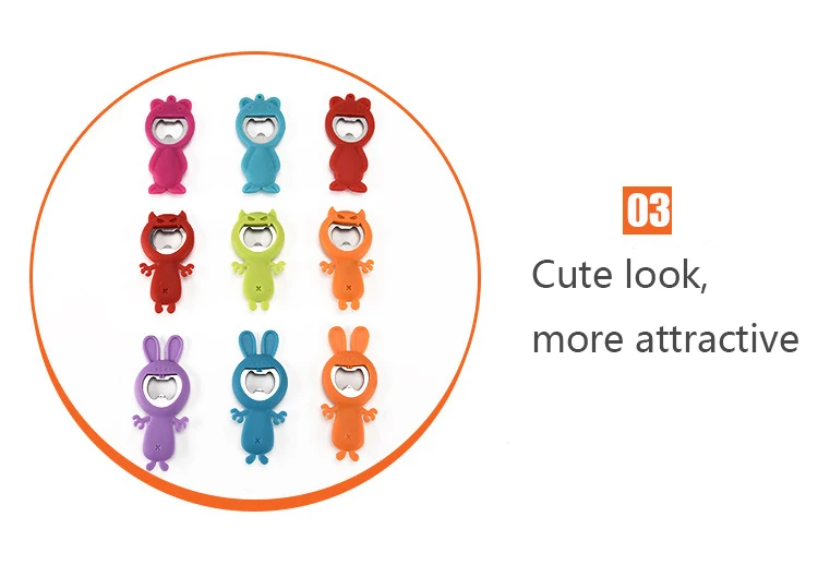 Amazon New Creative Cartoon Multifunction Silicone Stainless Steel Bottle Opener Beer Fridge Openers Kitchen Tools