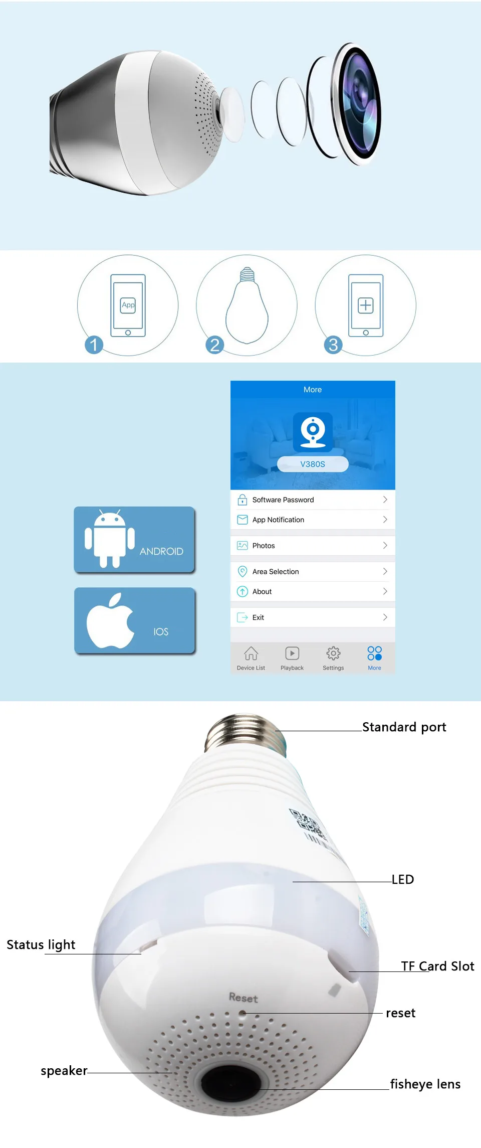 1080p Wireless Ip Bulb Light Fisheye Smart Cctv 360 Degree Vr Wifi
