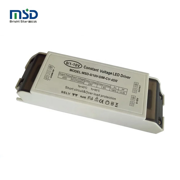 Shenzhen factory 0-10V pwm dimmer driver 45w constant voltage power supply ac 230V to dc 12V 24V transformer