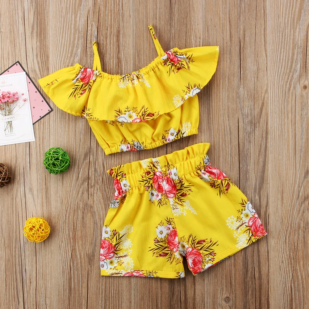 Kolylong 2PCS Toddler Kids Baby Girl Outfit Clothes Chiffon Floral Vest Dress+Sun Hat Set