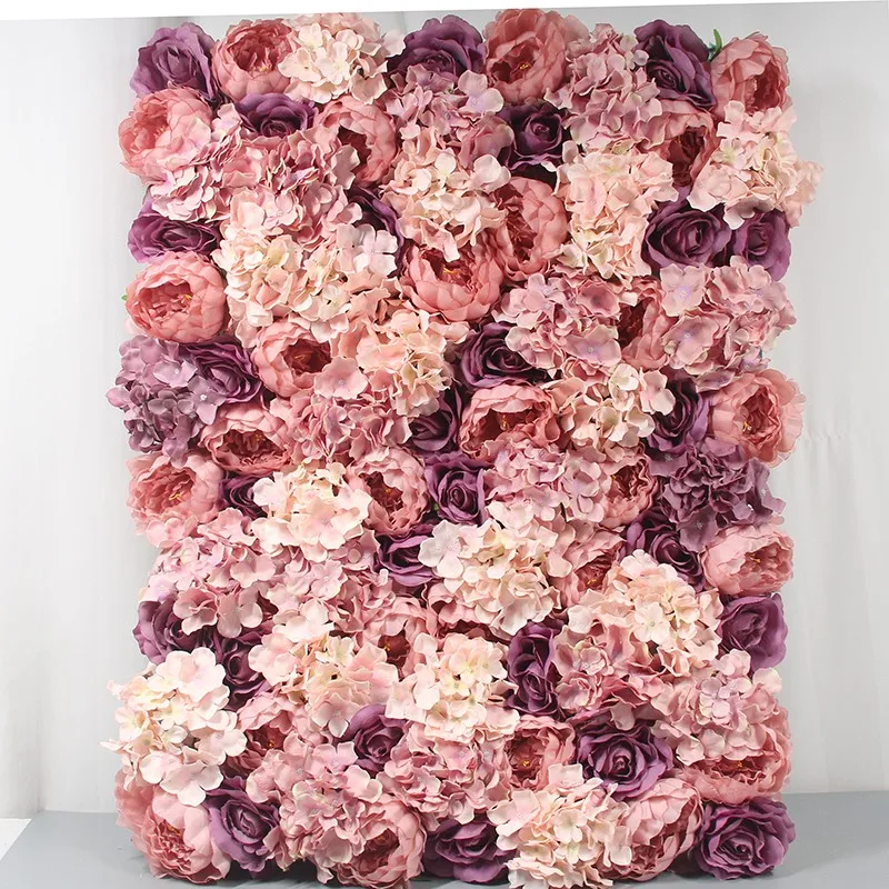 最新的人造丝绸密集粉红色花墙淡粉色紫色花墙婚礼装饰所有活动花墙