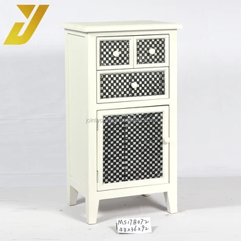 White Color Tall Boy Wood Storage Side Cabinet With Drawers