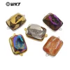 WT-C276 Double hook stone Pendant Jewelry Rectangle in Gold And Silver Plated Multi-color selection geode agate Connector