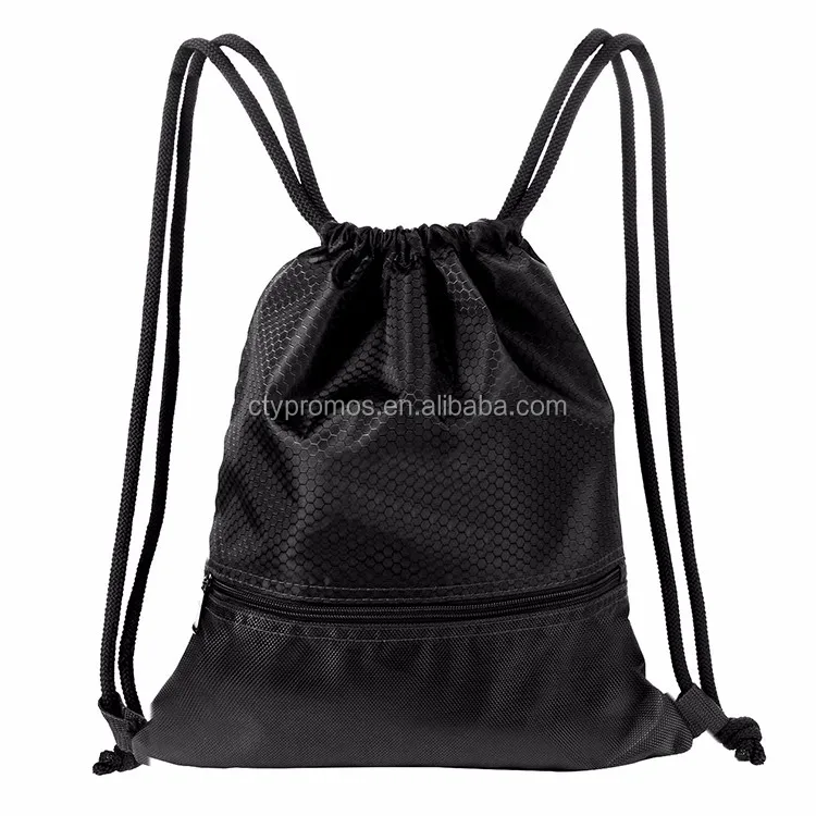 Custom Sports Gym Nylon Polyester Drawstring Backpack Bag With Front