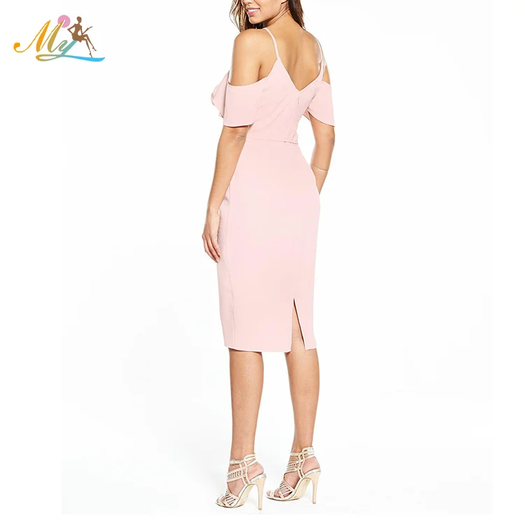 Latest Fashion Cold Shoulder Party Dresses Women Elegant Ruffled Knee-length One Piece Dress 