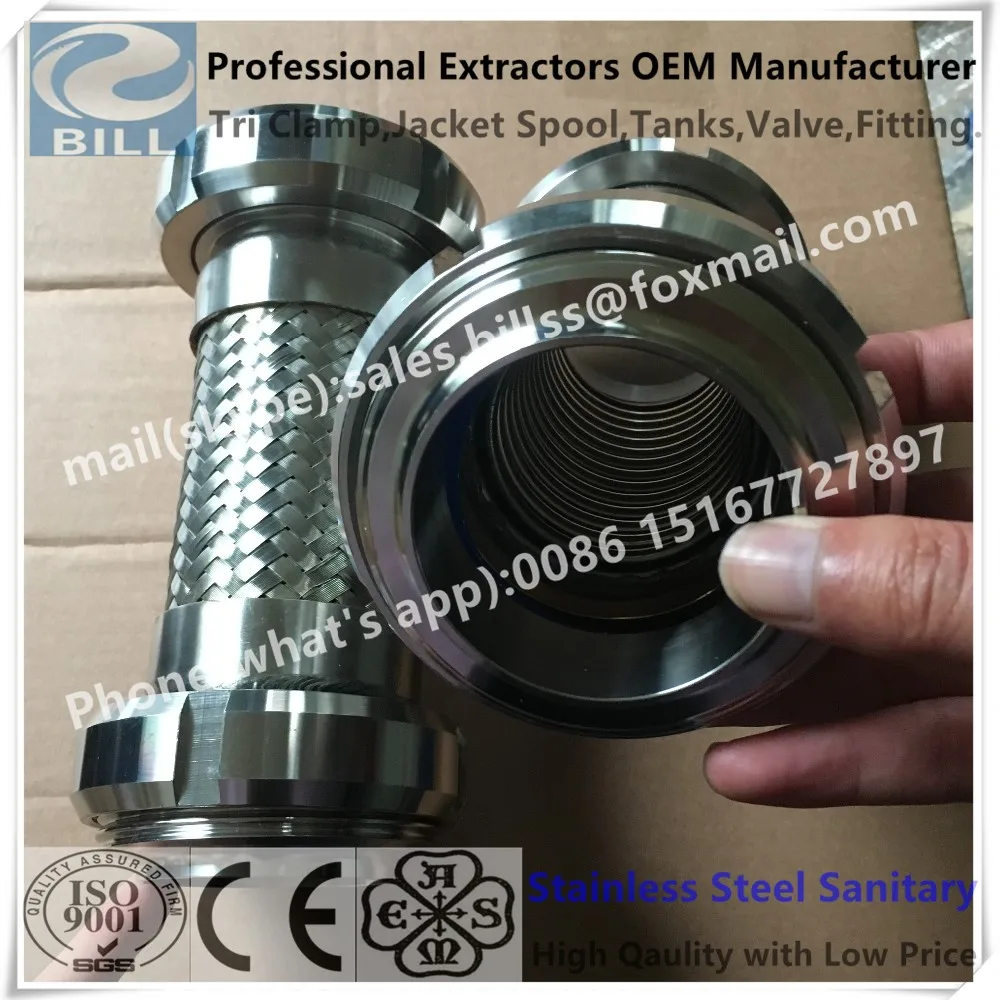 Ss316 Stainless Steel Flexible Hose With Bellow Tri Clamp Ferrule